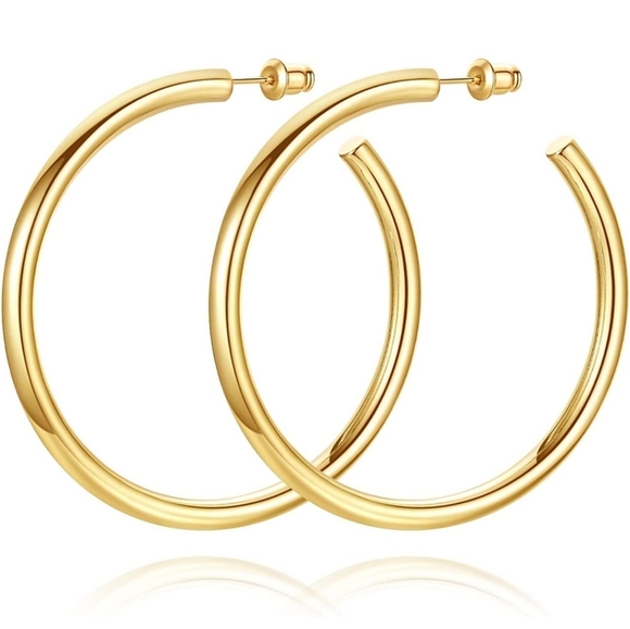 GOLD HOOP EARRINGS - Picture 1 of 8